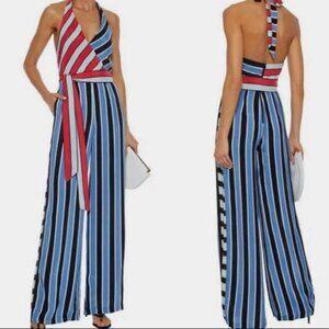 NEVER WORN Alice & Olivia Keesha Striped Halter Jumpsuit